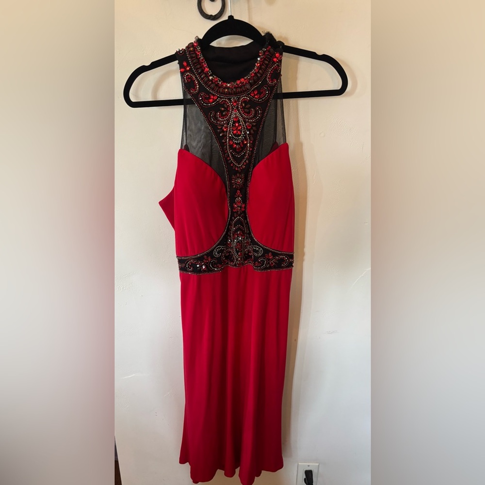 Elegant Red Embellished Mini Dress